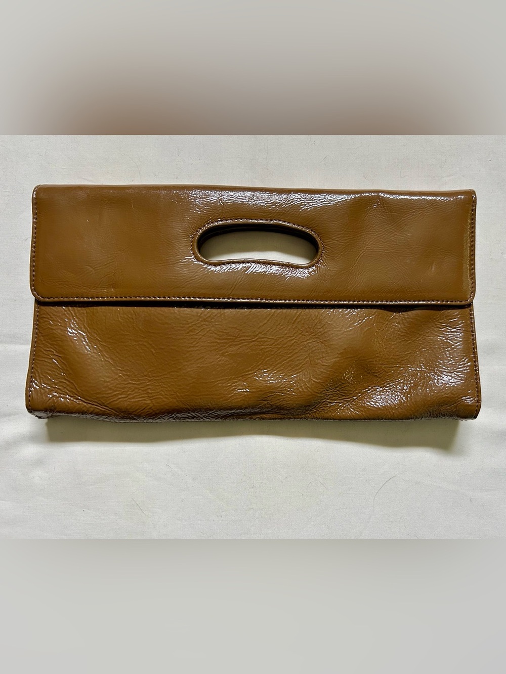 HOBO Brown Patent Leather Cutout Handle Clutch